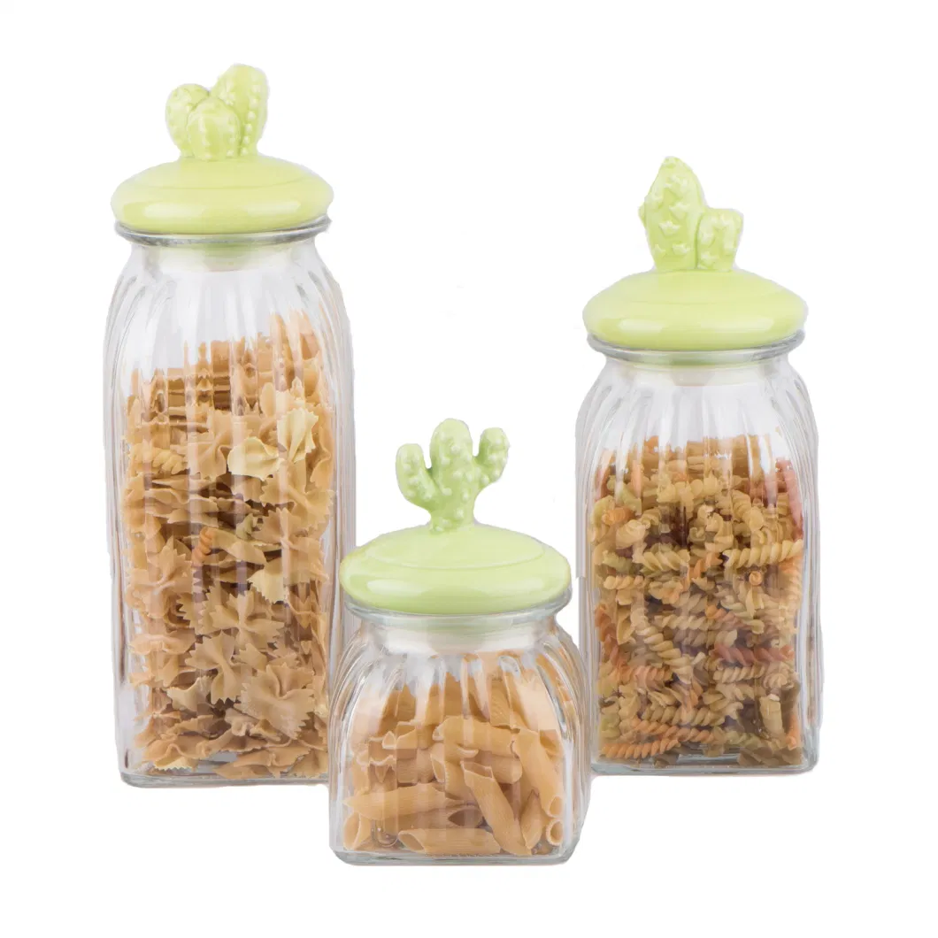 Square Glass Jar with Ceramic Lid for Pasta Coffee Candy Nuts Storage